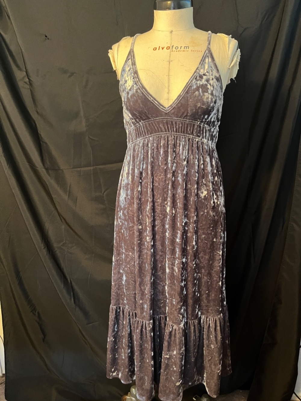 Velvet V-Neck Maxi Dress in Grey